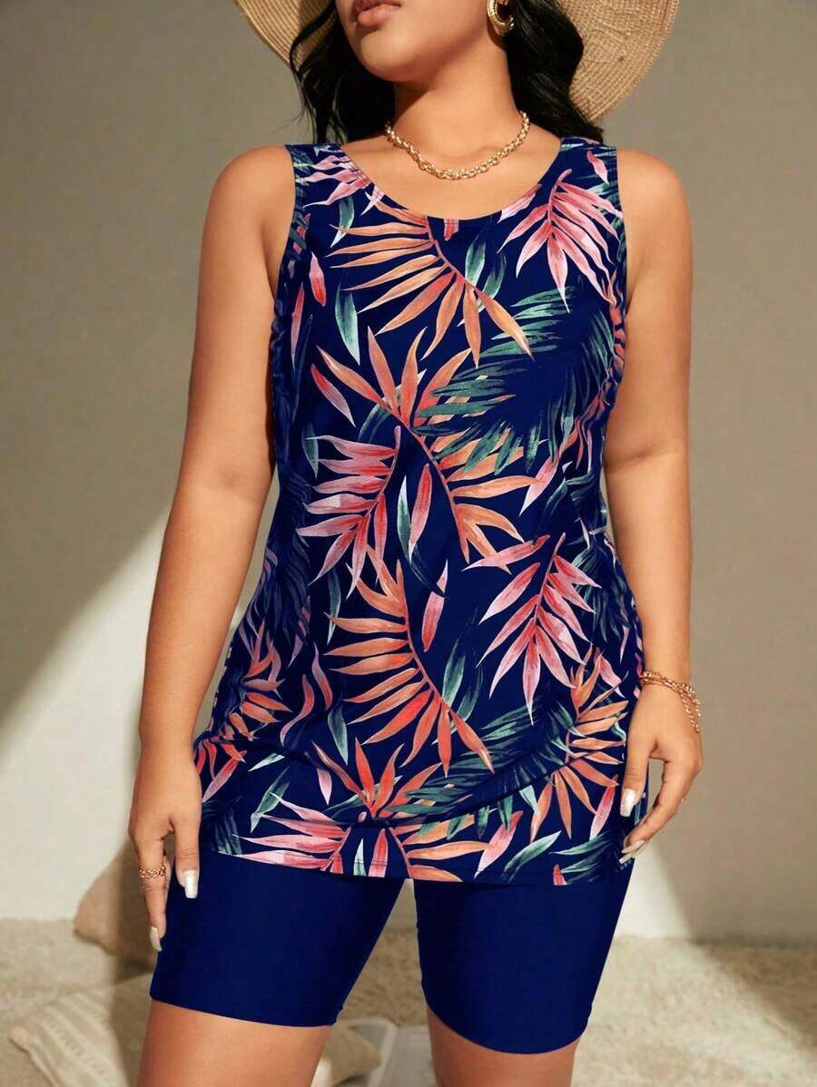 Swim Lushore Vestido de traje de baño con estampado tropical para playa en verano - Azul marino - Ver 1