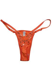 Butterfly Panties Kit 2 Microfiber Thong Lingerie Sexy Sensual Adjustable G-String - Blanco y naranja neón - Ver 3