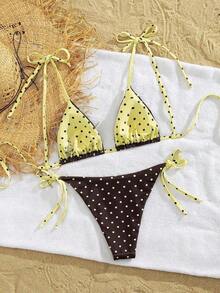 Swim Vcay Conjunto de bikini sexy de 2 piezas para mujer con lazo en el hombro, inalámbrico y con relleno extraíble, adecuado para la playa y el aeropuerto - Multicolor 3 - Ver 7