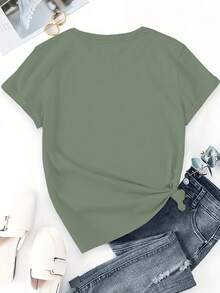 Camiseta 100% algodón con estampado de corazón y margaritas, cuello redondo, manga corta, cómoda y transpirable para uso diario en verano, ropa de verano para mujer. - Caqui - Ver 11