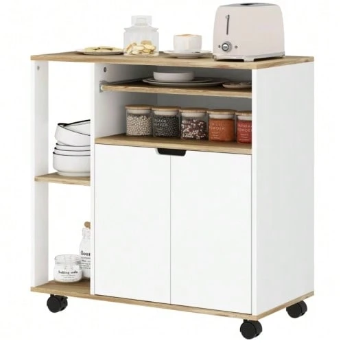 Kitchen Trolley With Wheels, Storage Space, Cabinet, Adjustable Shelves, For Kitchen, Living Room, Dining Room, White. - 白色 - 查看 1