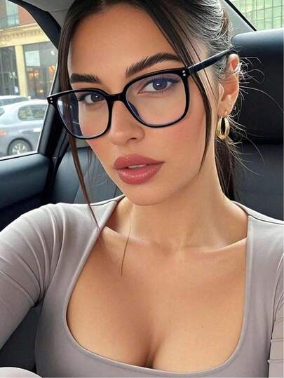 1 Pair Unisex Rivet Square Minimalist Glasses, Suitable For Computer, Gaming, TV, Smartphone, With Clear Lenses To Protect Eyes