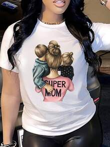 Camiseta de algodón de manga corta para mujer. Una camiseta de manga corta para mujer con estampado frontal, hecha de un material cómodo y transpirable, perfecta para un look casual, ideal para las temporadas de primavera y verano. - Blanco - Ver 1