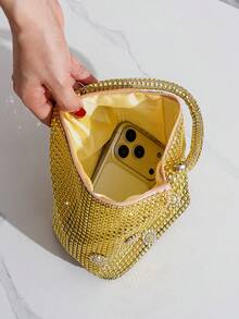 Women's Luxury Fashion Evening Bag With Rhinestone Decor, Suitable For Parties, Gatherings, Birthday Gifts, Matching Formal Dresses - Gold - View 8