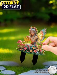2D Plano, 1 peça Decoração de Jardim Acrílica com Fada e Floral - Decoração de Conto de Fadas/Exterior com Inserto de Vaso de Flores, Fácil de Instalar no Quintal, Varanda ou Plantador de Caixa de Janela - Acento de Jardim de Fadas Mágico, Adequado para Vasos e Pequenos Espaços, Presente Ideal para Amigos, Decoração de Jardim, Decoração de Gramado, Decoração Externa, Jardinagem de Cerca, Suporte de Flores, Decoração de Estaca de Madeira de Jardim, Decoração Suspensa de Verão, Casa, Decoração de Feriados, Decoração Bonita de Casa - Colorido - Visão 9