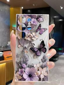 1个时尚花卉蝴蝶图案软壳手机壳，兼容 17系列、荣耀、三星Galaxy A04e/12/A13/A14/A34/A50/A52/A53/A54/S21/S22/S23/S24/S25/S25 Ultra、6A/7A/8A、12T/13T - 無色 - 查看 5