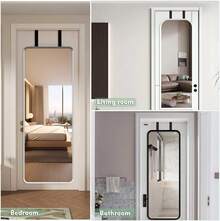 Ver-The-Door Mirror Hanger, 2-Pack Adjustable Set With Protective Lining, Sturdy Door Brackets, Perfect Height & Fit, No Mirror Included - White - Black - View 6