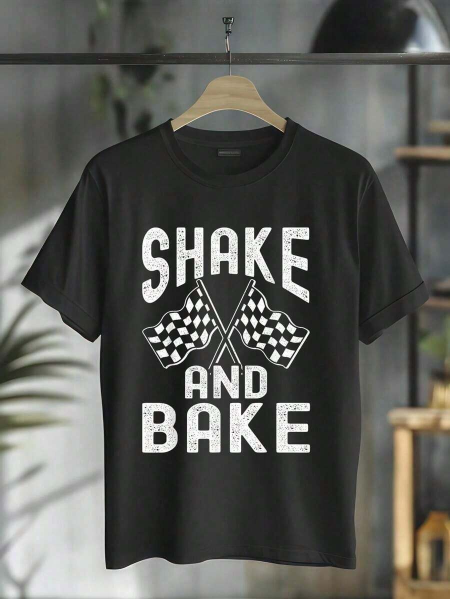 Agitar y Hornear | Camiseta de Carreras - Estilo Urbano Vintage Unisex, Holgada, de Algodón, Manga Corta, Cuello Redondo, 100% Algodón Puro - Negro - Ver 1