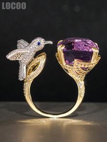 1pc Captivating Cubic Zirconia Stone Ring, Suitable For Women, Ideal For Weddings, Engagements, Anniversary Parties, Valentine's Day Gift - Purple - View 8