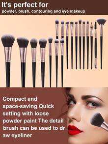 18pcs Professional Makeup Brush Set With Storage Bag, Includes Soft Foundation Brush, Powder Brush, Blush Brush, Eyeshadow Brush, Eyebrow Brush, Blending Brush, Detail Brush, Lip Brush, Made Of Soft Fibers For Easy Carrying And Travel Use, Gift For Women And Girls - Multicolor - View 4