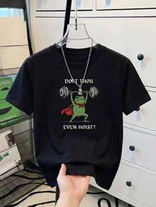 Women's Round Neck Printed Short Sleeve T-Shirt, Casual Loose Fit, Super Soft & Comfortable Fabric, Ins Street Fashion Style, Classic All-Match Graphic Tee, Breathable Lightweight Daily Basic Top, Perfect For Daily Wear, Casual Vacation, Office Commute, Outdoor Going Out, Weekend Gathering, Shopping And Leisure Activities, Ladies  Oversized Casual Pullover T-Shirt - 黑色 - 查看 2