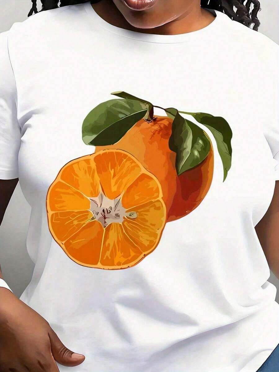 Designed For Modern, Stylish, And Comfortable Women. This Women's Casual T-Shirt Features An Orange Geometric Print, A Crew Neck, Short Sleeves, And A Regular Length. Made With Premium Soft And Breathable Fabric, It's Designed For All-Day Comfort And Versatile Everyday Wear, Perfect For Casual Outings. - 白色 - 查看 1
