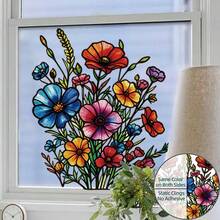 1 pieza Adhesivo de ventana floral caprichoso, adhesivo de ventana estático, calcomanía de amapola y tulipán acuarela rosa, PVC semibrillante, removible, para sala de estar, dormitorio, decoración del hogar - Multicolor - Ver 5