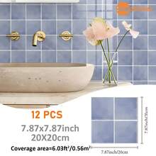 SUPSTICKER 12pcs Multi-Color Solid Faux Brick Texture Morandian Watercolor Minimalist Ins Style Crystal Self-Adhesive Wall Stickers, Premium Thick PVC Material, Easy Installation Peel And Stick, Freely Combinable, Waterproof, Oil-Proof, Dirt-Resistant, Easy To Clean And Remove, Suitable For Kitchen, Bathroom, Children's Room, Rental Home Decor Renovation, 7.87*7.87inch/11.81*11.81inch - Multicolor - View 13