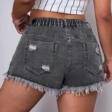 ICON Plus Size Fashion Casual Summer Versatile Distressed Denim Shorts - Gris - Ver 3