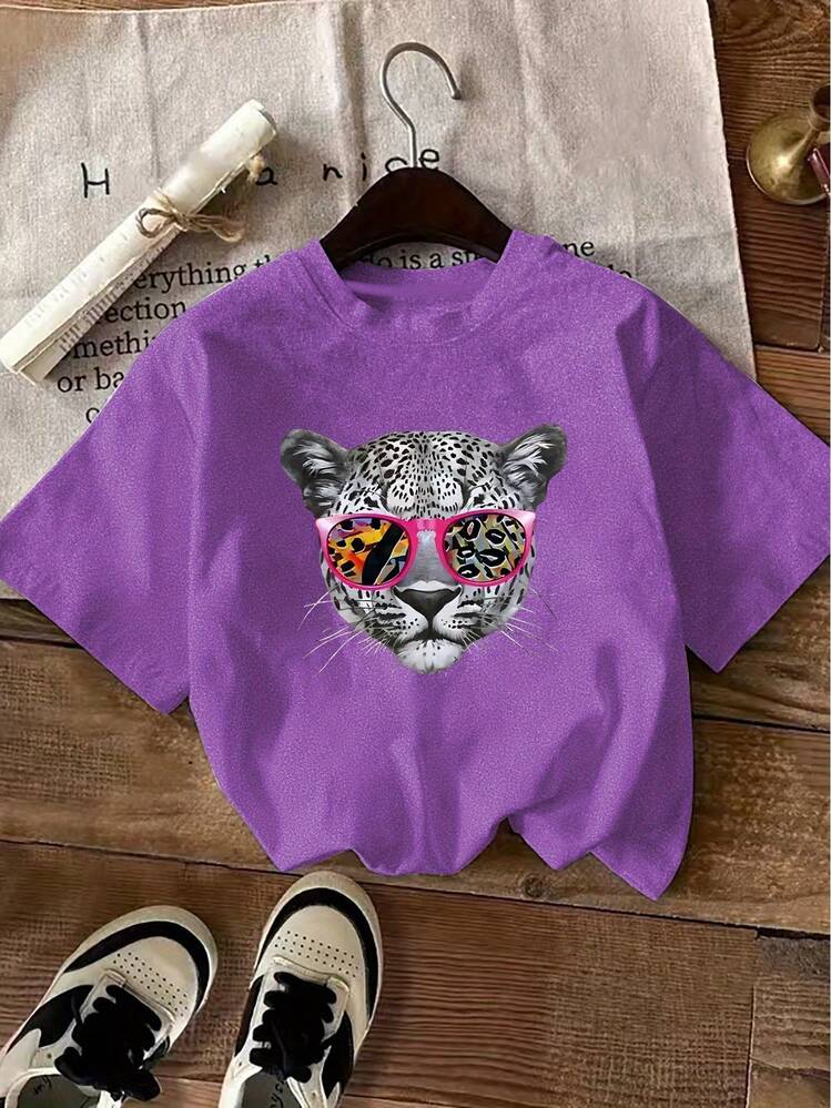 Talla Grande, Camiseta de Verano para Mujer con Estampado de Moda, Camiseta Casual de 180g - Morado - Añade 1