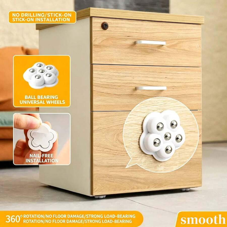 24/16/8/4pcs Self-Adhesive Caster Wheels For Storage Bins - 6-Wheel, Mute Glide, High Load Capacity - Ideal For Furniture & Appliances