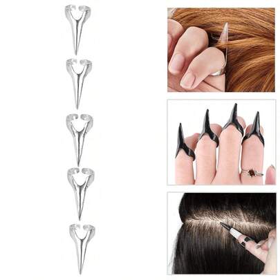 5pcs/10pcs Hair Extension Finger Claw Tools, Pack Of 20 Black Plastic Hair Parting Tool, Reusable Finger Ring Hair Styling Accessories For Braiding, Parting Hair, DIY Hairstyle, Salon Home Use
