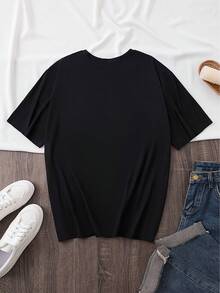 Women's Short-Sleeved Cotton T-Shirt. A Women's Short-Sleeved T-Shirt With A Front Print, Made Of A Comfortable And Breathable Material, Perfect For A Casual Look, Ideal For Spring And Summer. - 黑色 - 查看 2