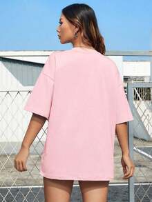 Oversized Off-Shoulder T-Shirt, Unisex - 淺粉色 - 查看 2