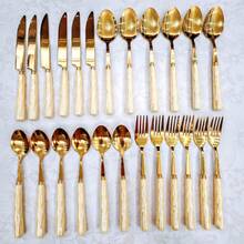 4/24pcs Elegant Ceramic Handle Stainless Steel Cutlery Set, Including Steak Knife, Fork, Dessert Spoon, Soup Spoon, Unique Design Suitable For Home, Restaurant, Kitchen, Daily Dining, Party And Holiday Gathering - Gold - View 21