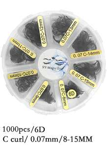 Một hộp 1000 chiếc lông mi giả hình quạt, chân nhọn, độ dày 4D/5D/6D/7D/8D/10D/12D, độ dày 0.07mm, chiều dài 8-15mm/8-15mm hỗn hợp, độ cong C/D, mềm mại và tự nhiên, dễ mang theo, lông mi giả được gắn thủ công, thích hợp cho tiệc tùng và du lịch. - Xem 32