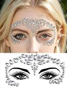 5/1pc 3D Glitter Gem Face Stickers, Sparkling Mermaid Face Stickers, Rhinestone Gem Eye Body Decoration Stickers, Suitable For Party Accessories, Y2K, Concert Looks, Face Decoration, Music Festival, Face Gems, Holiday, Holiday Accessories, Disco, Gift - Multicolor - View 13