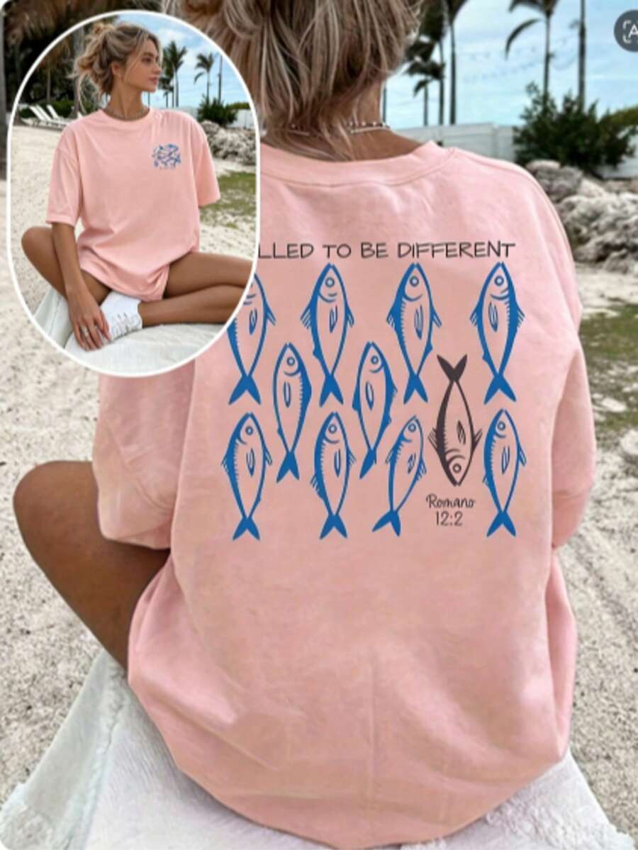 Women's Fashion Christian Inspirational Faith Printed Crew Neck T-Shirt, Casual Vacation Women's Short Sleeve Top, Women's Clothing 2026 - hồng - Xem 1