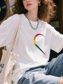 Estampado Gráfico Camiseta Mujer Algodón Ligera VeranoLGBT-Half-Heart-Love-Couple-Gay-Pride-Month-T-Shirt-Oversize Camiseta Mujer Estampado 100% Algodón Puro - Blanco - Ver 4