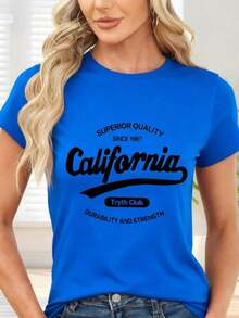 Gift Letter Print T-Shirt For Leisure And Everyday Use Soft - Blue - View 7