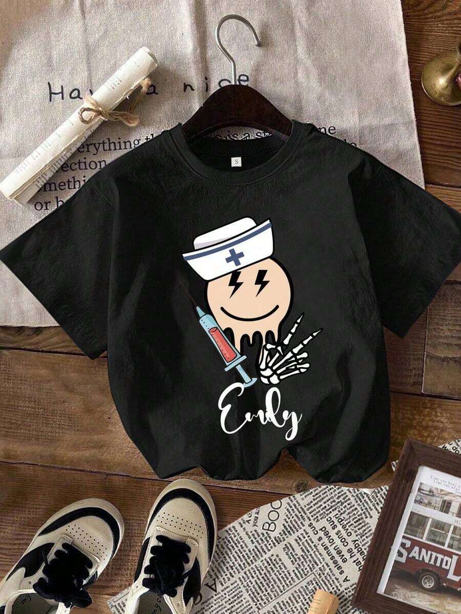 Camiseta de Enfermera Personalizada, Camiseta con Nombre de Enfermera, Ideas de Regalo para Enfermeras, Regalo de Graduación para Enfermeras, Regalos de Agradecimiento, Ropa para Enfermeras Recién Graduadas, Artículos de Enfermería, Celebración de la Semana de la Enfermera, Nuevas Llegadas de Verano. - Negro - Ver 1
