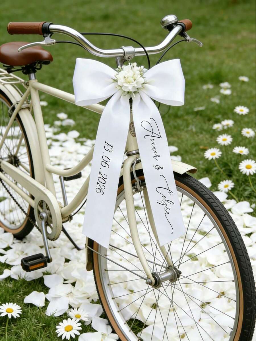 1件可客製化新郎新娘姓名與婚禮日期個性化婚禮車飾緞帶 - 適用於婚禮車飾與婚禮儀式 - (不含花朵) - 婚禮裝飾 - 彩色 - 查看 1