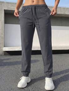1pc Women's Lightweight Loose Casual Pants With Pockets, Suitable For Summer Wear, Solid Color With Good Elasticity, "Early Spring/Summer Release" Sports - Dark Grey - View 3