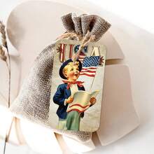 50pcs Vintage American 250 Years Of Freedom Theme Gift Tags With Hemp Rope - Independence Day Hanging Labels, Patriotic 4th Of July Paper Gift Tags For Gift Wrapping & Party Decor - A - View 4