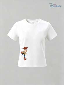 Boys' Disney Toy Story Woody "Est. 1995" Double-Sided Graphic T-Shirt, Kids Western Cowboy Tee, Soft Breathable Casual Top For Boys, Ideal For Everyday Wear, Playground, School, Theme Parks, Family Trips & Outdoor Activities - trắng - Xem 3