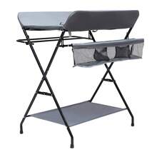 Foldable Baby Changing Table With Storage Compartments & Drying Rack Cartoon Print Oxford Fabric - Dark Grey - View 3