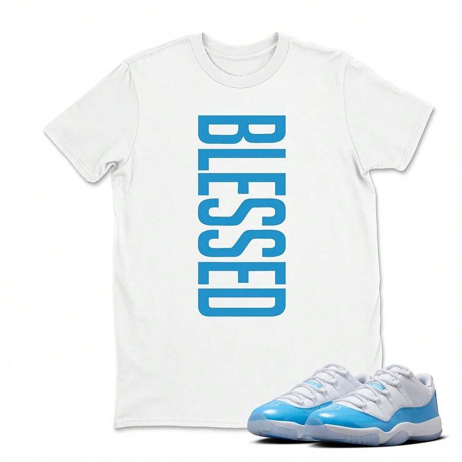 Camiseta Blessed Sneaker blanca a juego con las s11 Low University Blue, camiseta 11 Low University Blue Sneaker, camiseta unisex para adultos y niños. - forma - Ver 1