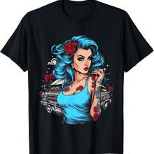 Pinup Girl Pin Up Vintage Retro American Woman T-Shirt - Black - View 1