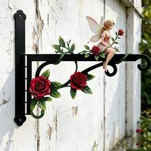 1pc Metal Double-Sided Colorful Floral & Fairy Printed, Wall-Mounted Outdoor Hanging Rack, Suitable For Porch, Bird Feeder, Lantern, Wind Chime Etc, Sturdy Iron Structure Hook - A - View 6