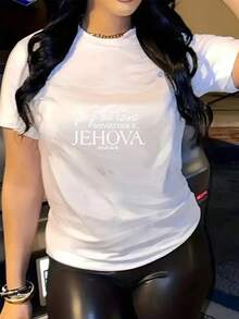 1 Women's Blouse, Beautiful Blouses For Women, Women's Clothing Sets, My House And I Will Serve The Lord, 180G T-Shirt In Black And White With Religious Print, High Quality, Round Neck, Basic Loose Fit, Breathable, Versatile, Machine Washable, Comfortable, Size S ~ 3XL, Daily, Casual, Sporty, Summer Essential. - 白色 - 查看 8