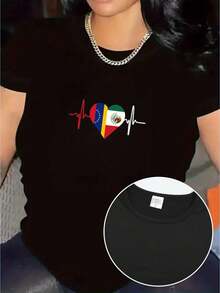 Camiseta de mujer con mapa del corazón de  - Ropa de orgullo  con diseño "Hasta el", corte holgado, manga corta, estilo casual, tallas S-3XL, para todas las estaciones, ideal para atuendos casuales y eventos con temática venezolana, estilo Y2k. - Negro - Ver 10
