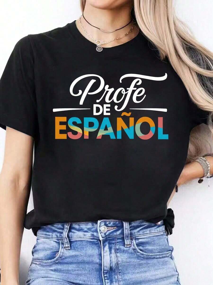 Playera PersonalizadaAlgodónSuaveParaMujer[De las mujeresInformalCamisetaMujeresCartaImprimirPrimaveraVeranoInformalCamiseta-RedondoCuelloCortoMangaDeportesSuperiorVeranoConjuntos de ropaParaEstilo Y2K para MujeresImpresoManga cortaCamisetaCalleModaTop-VintageCalleEstiloUnisexoSueltoAlgodónCortoMangaTripulaciónCuelloCamiseta - Negro - Ver 1