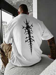 Estilo disco callejero de subcultura oscura, camiseta de manga corta con cuello redondo y hombros caídos con estampado de columna vertebral para hombres y mujeres, diseño único, corte holgado, tela suave lavable a máquina, disponible en todas las tallas, adecuada para el transporte diario, se puede usar en todas las estaciones, el mejor regalo, atuendo moderno y único, versátil y genial para el uso diario. - Blanco - Ver 8