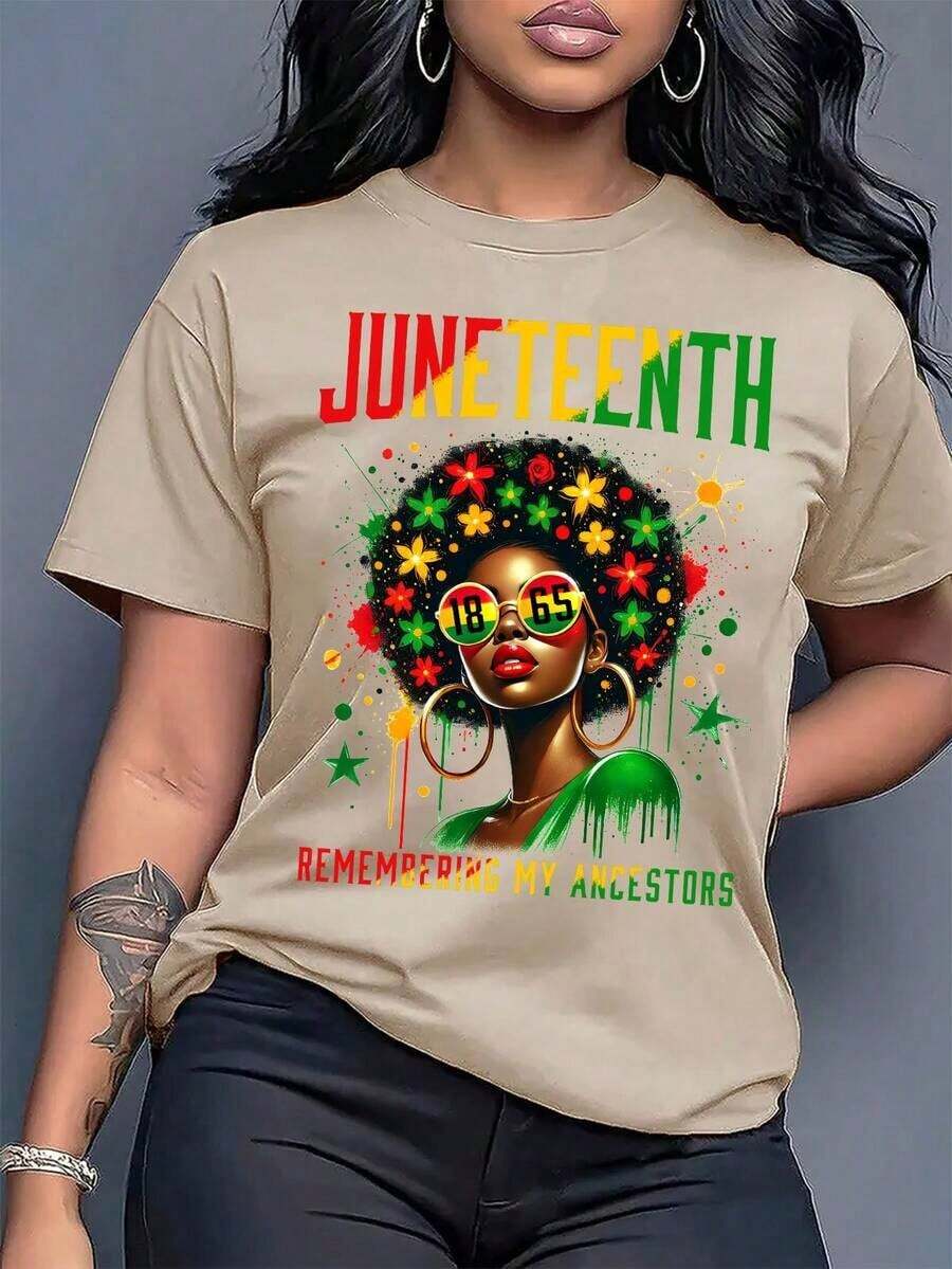 NewSummerCasualJuneteenth 1865 Suitable For All Seasons, Suitable For Any Occasion. Women's 100% Cotton T-Shirts, Cute And Fun. And Versatile. An Essential Spring And Summer Garment With A Round Neck, Ideal For Gifting. Summer Holiday Wear - Urban Vintage Style. Unisex Loose-Fitting Short-Sleeved Cotton T-Shirt With A Round Neck. - 杏色 - 查看 1