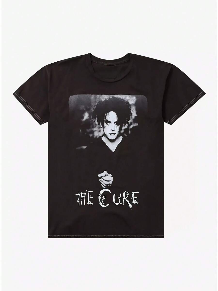 Cure Robert Smith Portrait T-Shirt Street Fashion Schwarzes Grafik-T-Shirt Größen S, L, XL, XXL - Schwarz - Übersicht 1