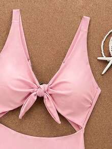 Swim Vcay Traje de baño de una pieza de unicolor negro elegante sin mangas, de cintura alta y con tirantes ajustables, para primavera/verano 2026 - Rosa - Ver 3