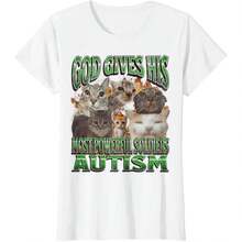 T-Shirt With A Cat Design And The Phrase "Autism To Its Soldiers," Short-Sleeved And Black. Meme-Style Print, Soft And Breathable Fabric, And Stylish For Young People. Ideal For Cat Lovers, Casual Events, And Gifts. Available In Sizes S To 3XL - 黑色 - 查看 2