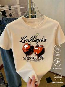 Camisetas estampadas creativas, tops para mujer, diseño de 2026, tejido cómodo y suave, informal y versátil, diseño sencillo combinado con un estampado creativo, rico e interesante, ideal para regalar a amigos y familiares, envío local, ¡entrega rápida! - Albaricoque - Ver 6