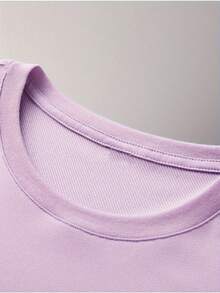 Women's Short-Sleeved T-Shirt With Round Neck, Front And Back Holiday Print, Casual Style For Spring/Summer, Comfortable And Versatile - 紫色 - 查看 3