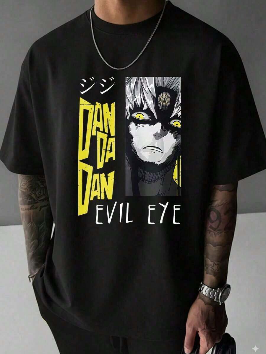 Camiseta de hombre, camiseta casual de anime DAN DA DAN con patrón de dibujo de personaje Evil Eye, 100% algodón, suave y cómoda, cuello redondo, esencial para el uso de otoño. Puede usarse como camisetas de talla grande para mujeres, regalos de Halloween, Navidad, producida y enviada localmente. Camiseta suelta, casual y versátil. Camiseta Y2k - Negro - Ver 1